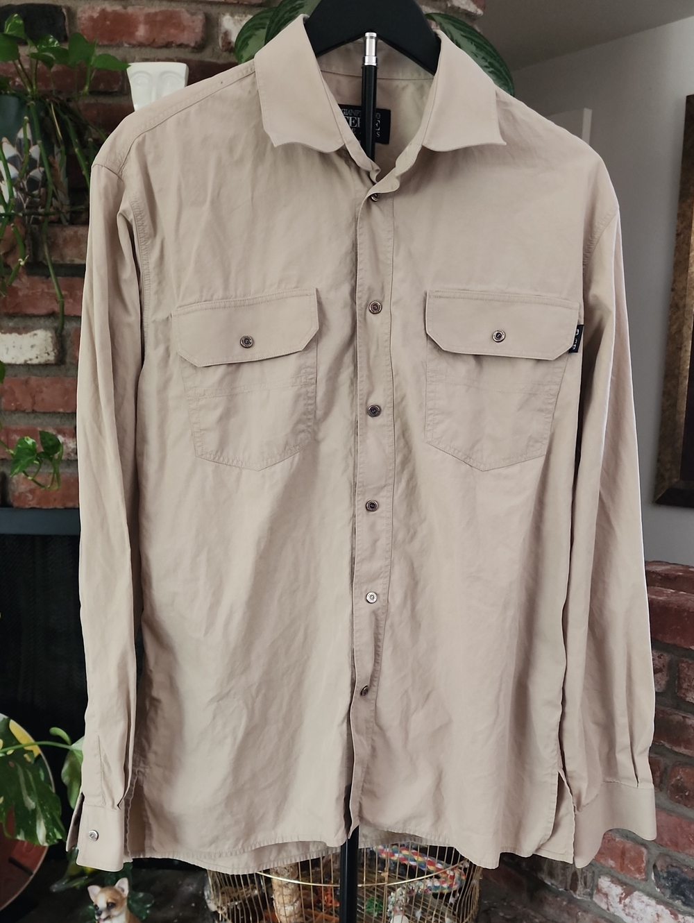 Gianfranco Ferré Beige Utility Button Down Shirt Mens Large Lightweight Italian